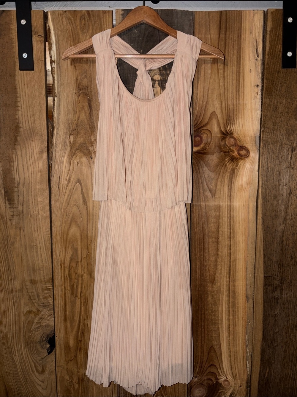 H&M Pleated Blush Pink Sleeveless Mini Dress with Back Tie